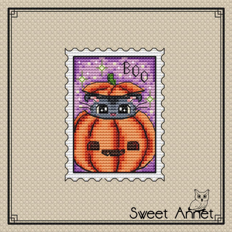 Grille point de croix - Timbre chaton d'halloween - Sweet Annet