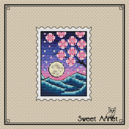 Grille point de croix - Timbre Paysage japonais de nuit - Sweet Annet