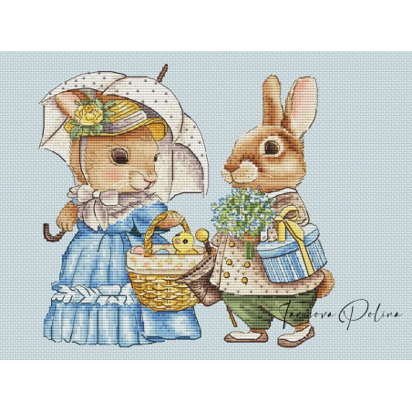 Grille point de croix - Couple lapins de Pâques - Polina