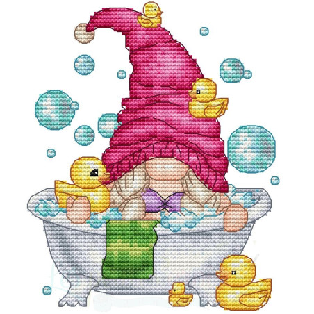 Grille point de croix - Gnome dans son bain - Les petites croix de Lucie