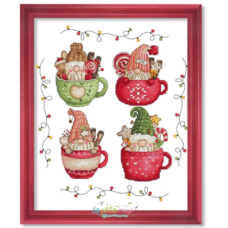 Grille de point de croix - Gnomes tasses de Noël - Les petites croix de Lucie